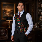 VJ250306M03-02 Feather Native American Suit Vest Jacket Print One Side Front