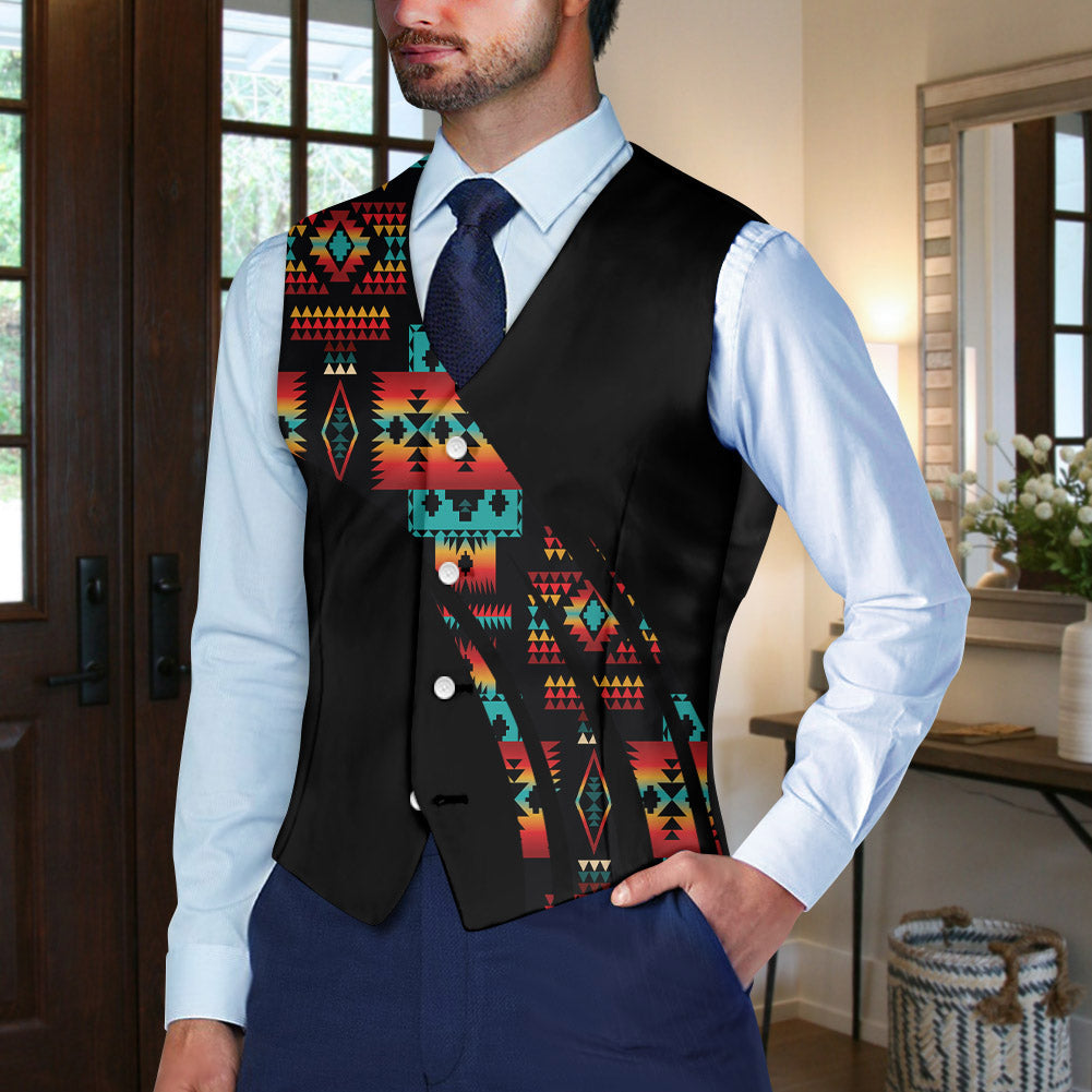 VJ250306M03-02 Feather Native American Suit Vest Jacket Print One Side Front