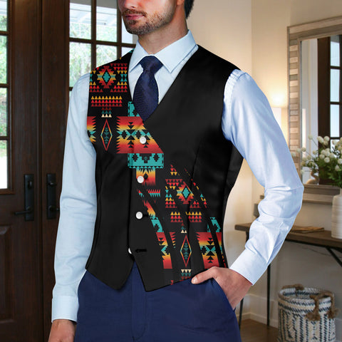 VJ250306M03-02 Feather Native American Suit Vest Jacket Print One Side Front