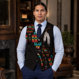 VJ250306M03 Feather Native American Suit Vest Jacket Print One Side Front