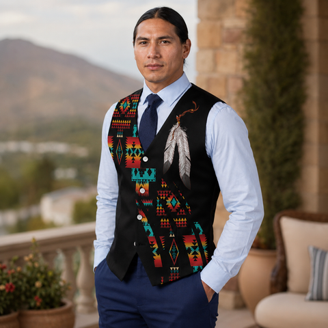VJ250306M03 Feather Native American Suit Vest Jacket Print One Side Front