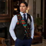 VJ250306M03 Feather Native American Suit Vest Jacket Print One Side Front