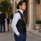 VJ250306M03 Feather Native American Suit Vest Jacket Print One Side Front