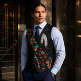 VJ250306M03 Feather Native American Suit Vest Jacket Print One Side Front
