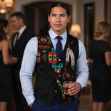 VJ250306M03 Feather Native American Suit Vest Jacket Print One Side Front