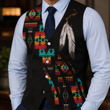 VJ250306M03 Feather Native American Suit Vest Jacket Print One Side Front