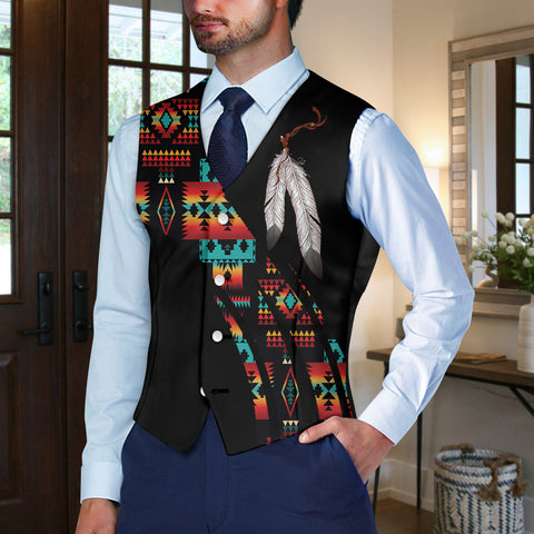 VJ250306M03 Feather Native American Suit Vest Jacket Print One Side Front