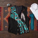 VJ250306M08 Feather Native American Suit Vest Jacket Print One Side Front