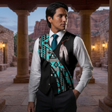 VJ250306M08 Feather Native American Suit Vest Jacket Print One Side Front