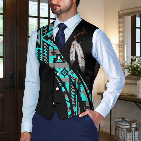 VJ250306M08 Feather Native American Suit Vest Jacket Print One Side Front