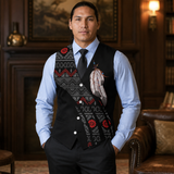 VJ250306M09 Feather Native American Suit Vest Jacket Print One Side Front