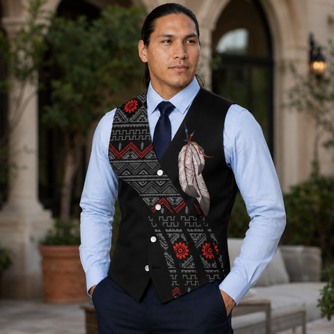 VJ250306M09 Feather Native American Suit Vest Jacket Print One Side Front