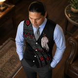 VJ250306M09 Feather Native American Suit Vest Jacket Print One Side Front