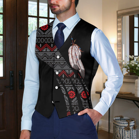 VJ250306M09 Feather Native American Suit Vest Jacket Print One Side Front