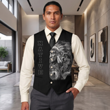 VJ250306M12 Chief and Wolf Native American Suit Vest Jacket Print One Side Front