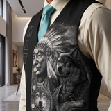 VJ250306M12 Chief and Wolf Native American Suit Vest Jacket Print One Side Front