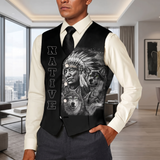 VJ250306M12 Chief and Wolf Native American Suit Vest Jacket Print One Side Front