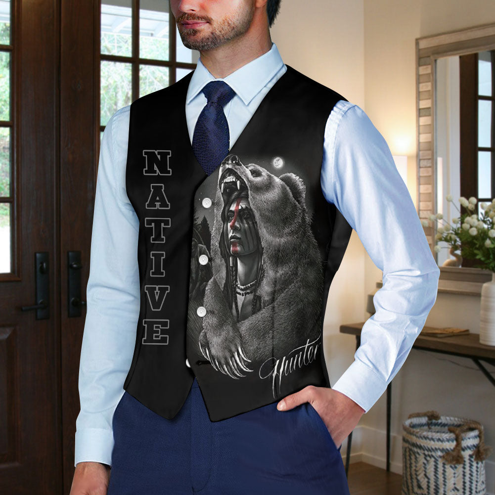 VJ250320M01 Hunter Native American Suit Vest Jacket Print One Side Front