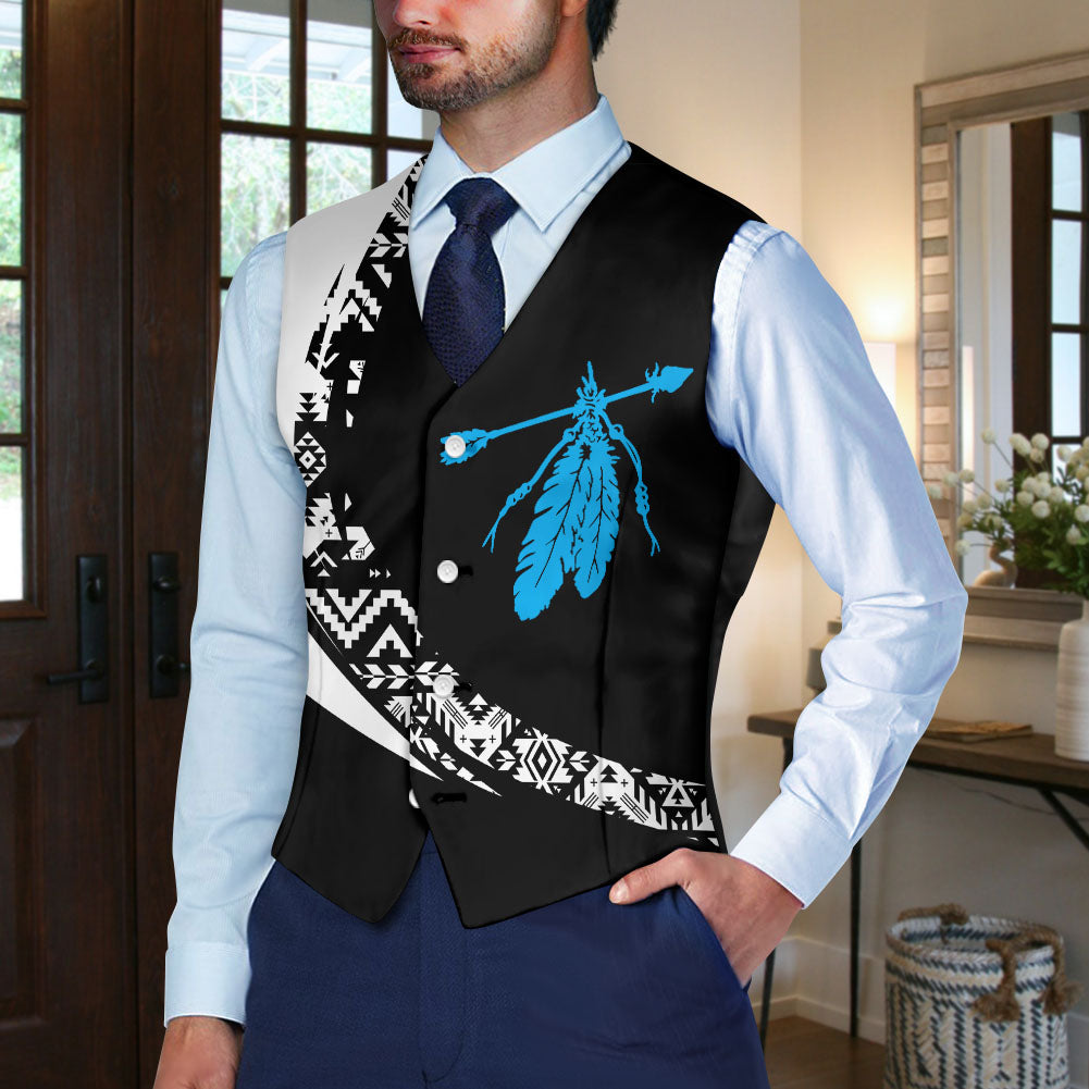 VJ250320M05 Feather Native American Suit Vest Jacket Print One Side Front