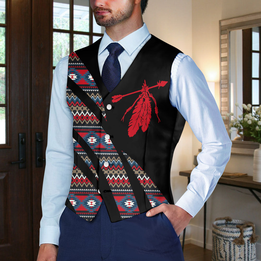 VJ250320M06 Feather Native American Suit Vest Jacket Print One Side Front