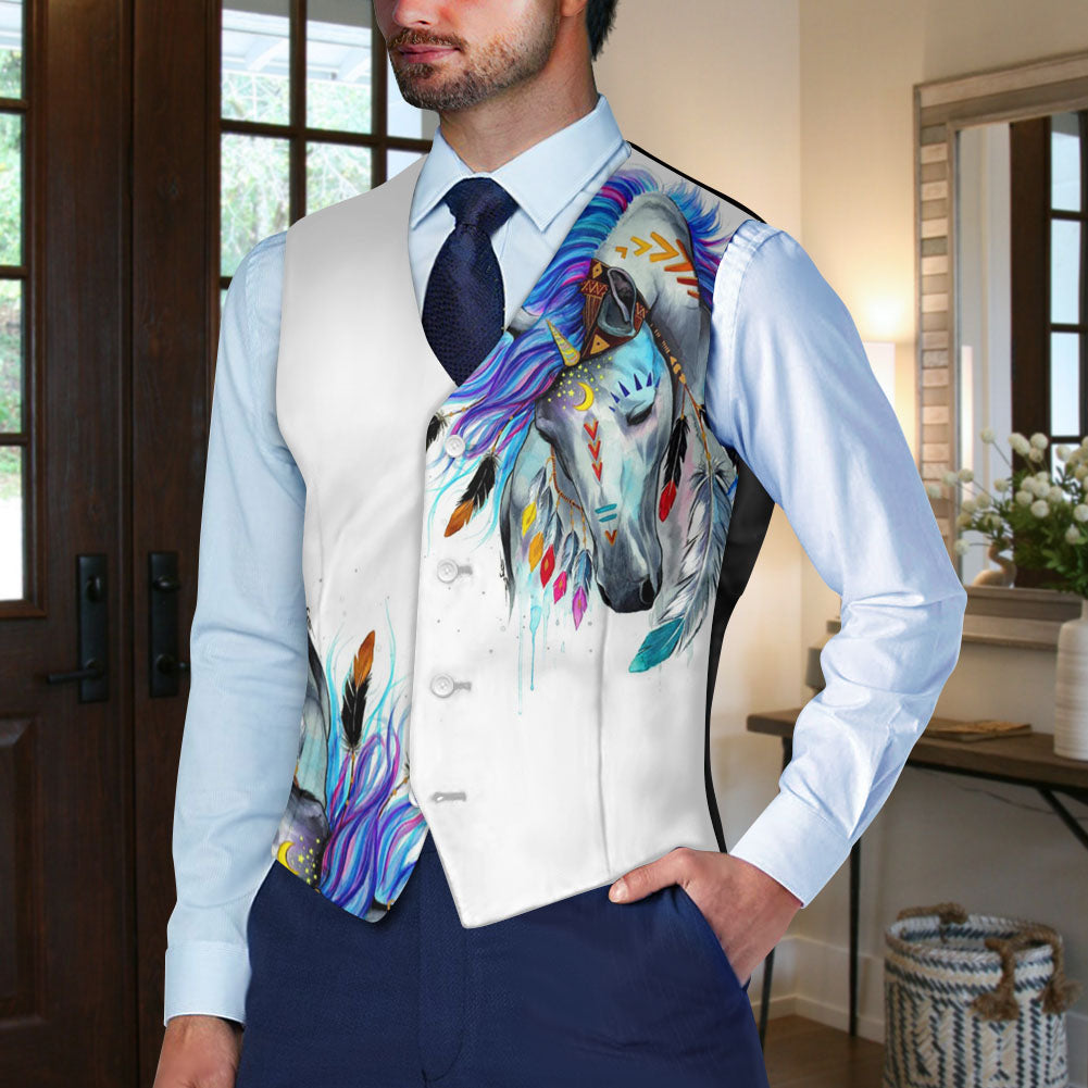 VJ250415M02 Horse Native American Suit Vest Jacket Print One Side Front