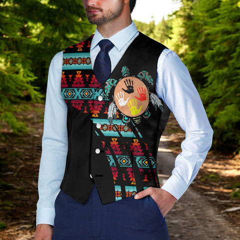 VJ250915M02 Turtle Native American Suit Vest Jacket Print One Side Front