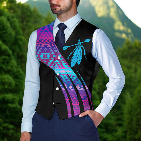 VJ250915M05 Feather Native American Suit Vest Jacket Print One Side Front