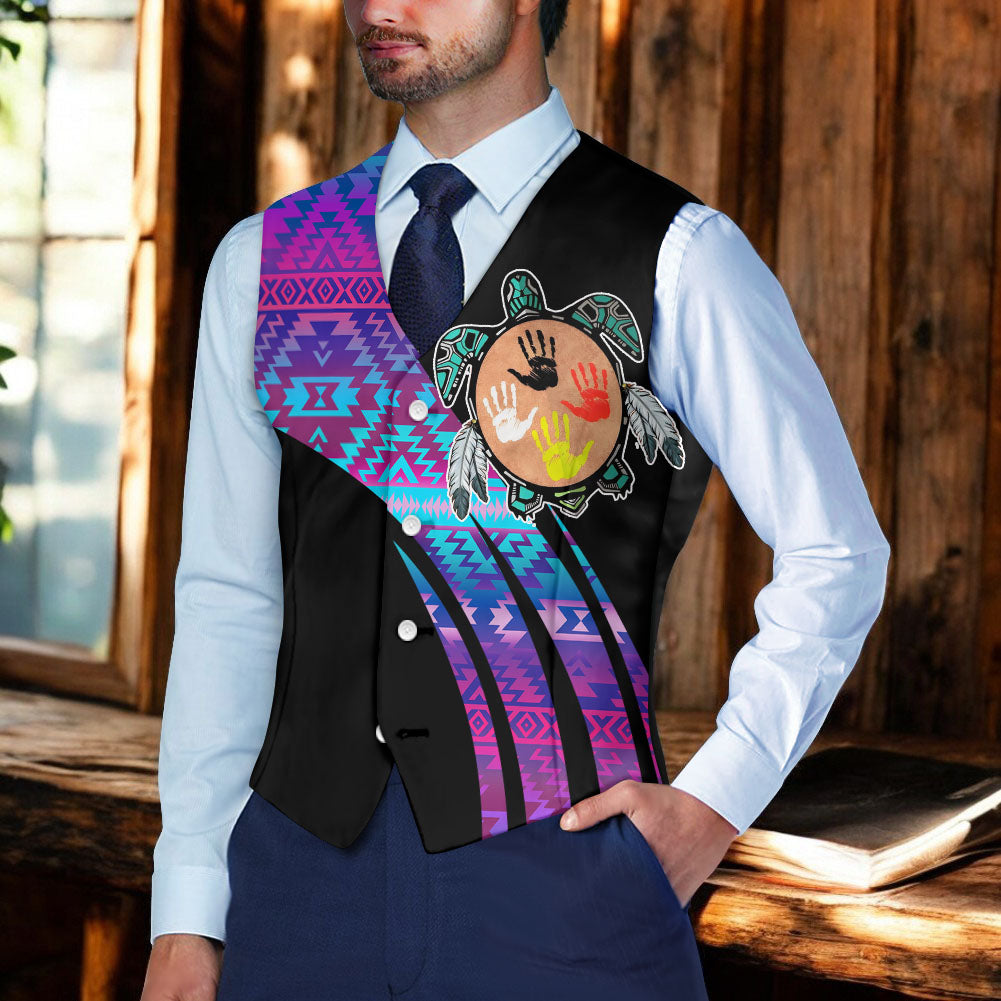VJ250915M06 Turtle Native American Suit Vest Jacket Print One Side Front