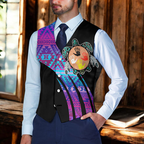 VJ250915M06 Turtle Native American Suit Vest Jacket Print One Side Front