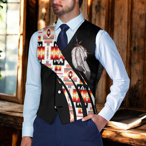 VJ250915M09 Feather Native American Suit Vest Jacket Print One Side Front