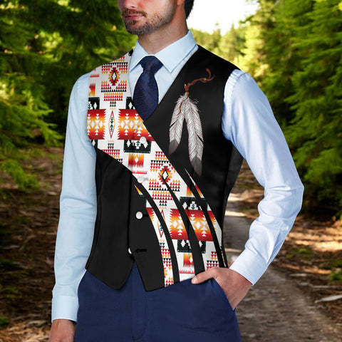 VJ250915M10 Feather Native American Suit Vest Jacket Print One Side Front