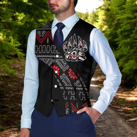 VJ250916M01 Bear Native American Suit Vest Jacket Print One Side Front