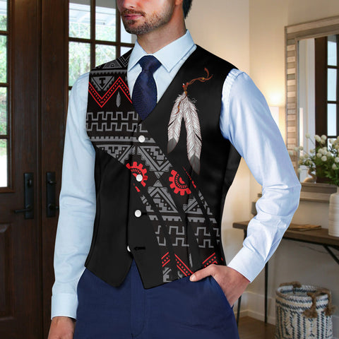 VJ250916M02 Feather Native American Suit Vest Jacket Print One Side Front