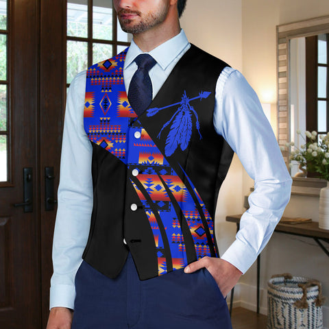 VJ250916M05 Feather Native American Suit Vest Jacket Print One Side Front