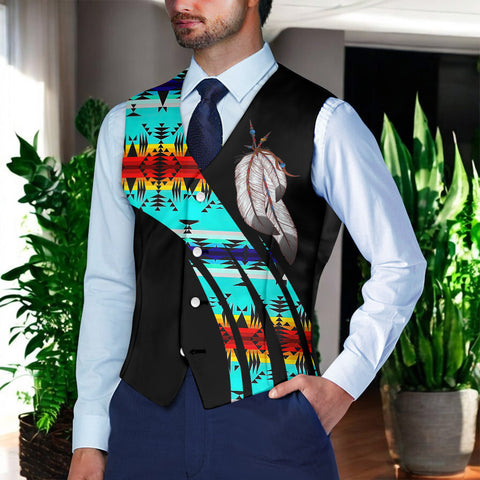 VJ250916M07 Feather Native American Suit Vest Jacket Print One Side Front