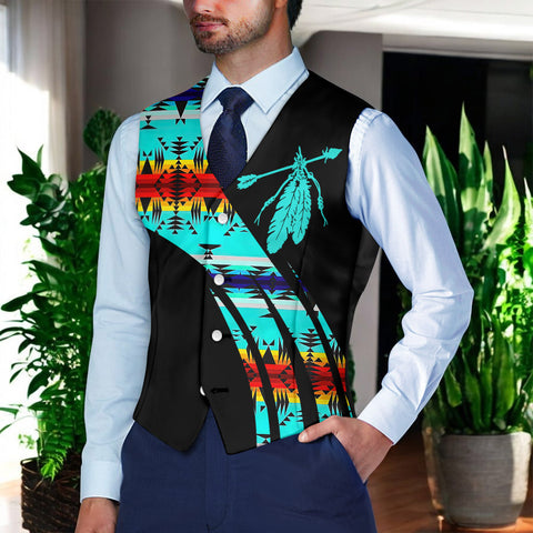 VJ250916M08 Feather Native American Suit Vest Jacket Print One Side Front