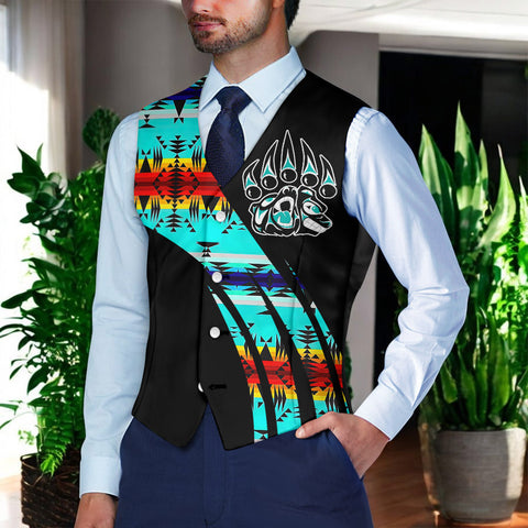 VJ250916M09 Bear Native American Suit Vest Jacket Print One Side Front