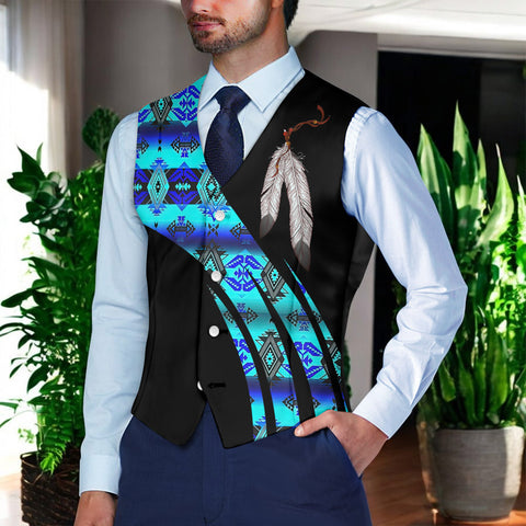 VJ250916M11 Feather Native American Suit Vest Jacket Print One Side Front