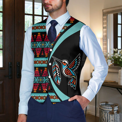 VJ250916M12 Bird Feather Native American Suit Vest Jacket Print One Side Front