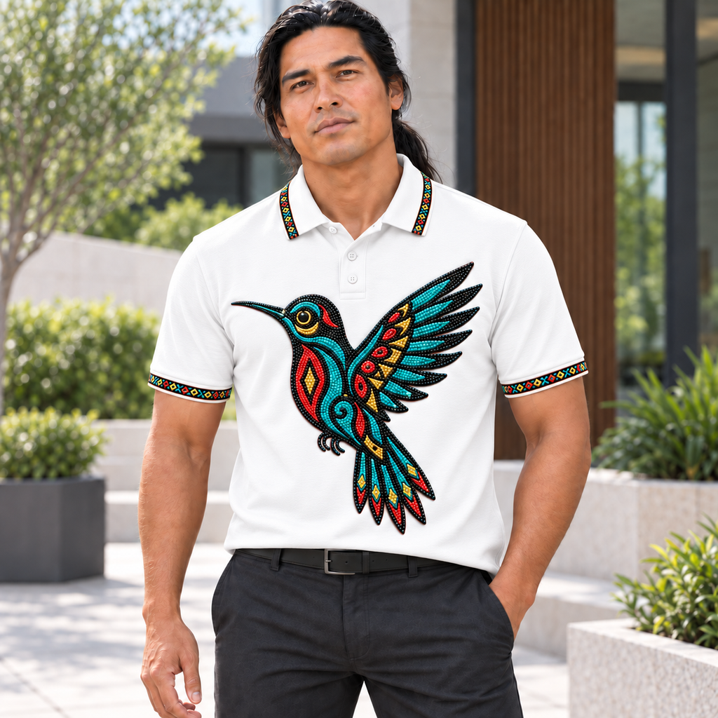 White Hummingbird Flight Art Native American-Inspired Polo T-Shirt 3D PLm021