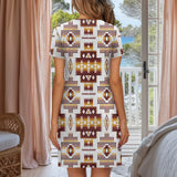 White Pattern Native American Short Sleeve Button Nightdress DS260813M01