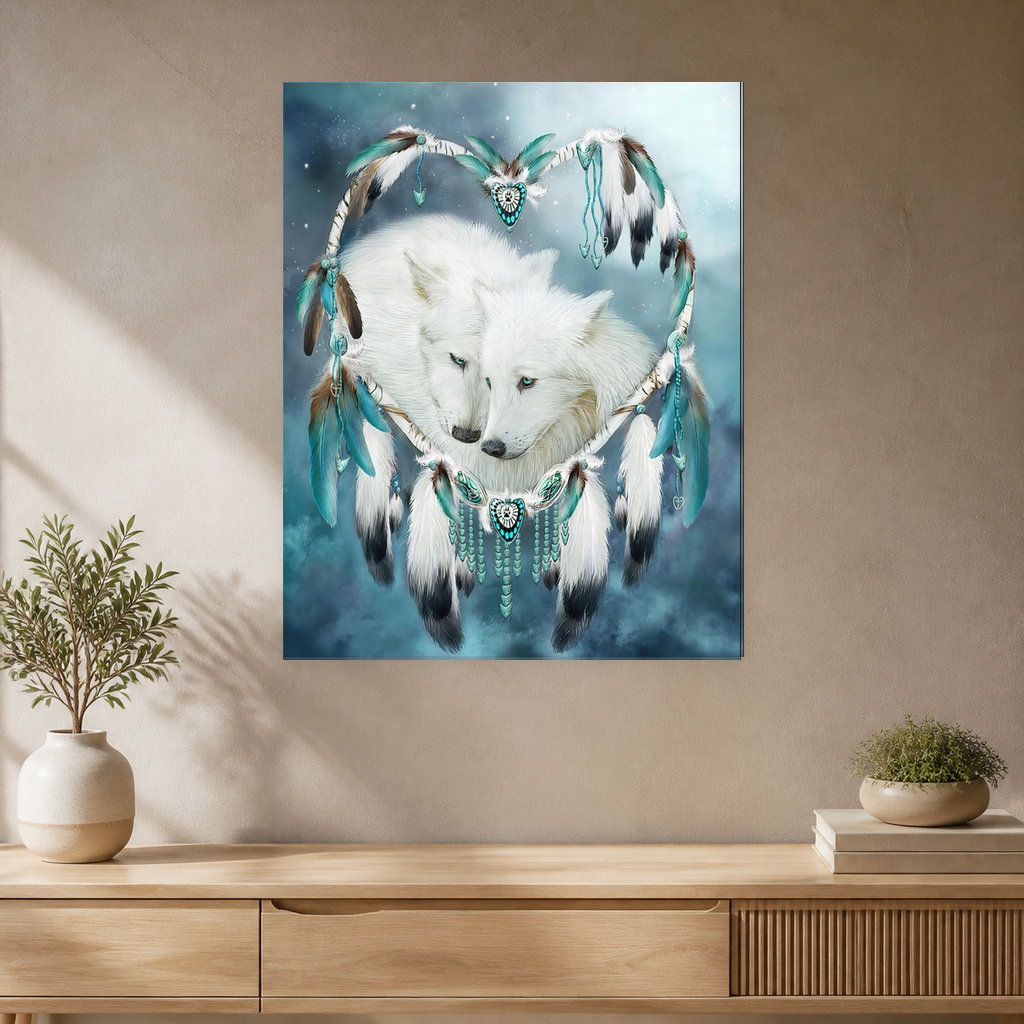 White Wolf Dreamcatcher Native American Canvas Wall GB-NAT00111