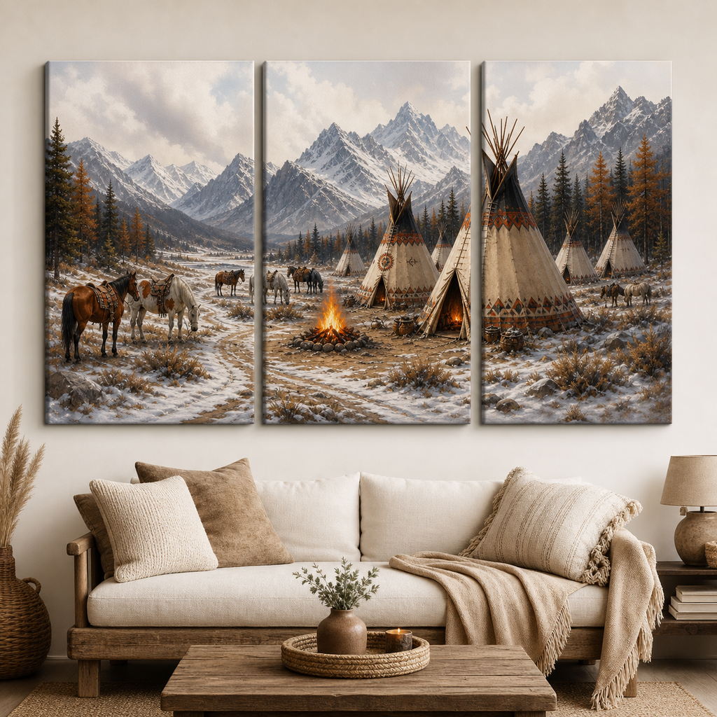 Winter Teepee Spirit Canvas Wall Art 3PCS No Frame CVm06