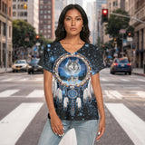 Wolf Dreamcatcher Native American Women's Loose V-neck Short Sleeve T-shirt GB-NAT00010