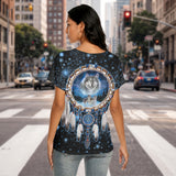 Wolf Dreamcatcher Native American Women's Loose V-neck Short Sleeve T-shirt GB-NAT00010