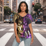 Wolf Dreamcatcher Native American Women's Loose V-neck Short Sleeve T-shirt GB-NAT0005