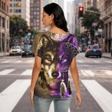 Wolf Dreamcatcher Native American Women's Loose V-neck Short Sleeve T-shirt GB-NAT0005