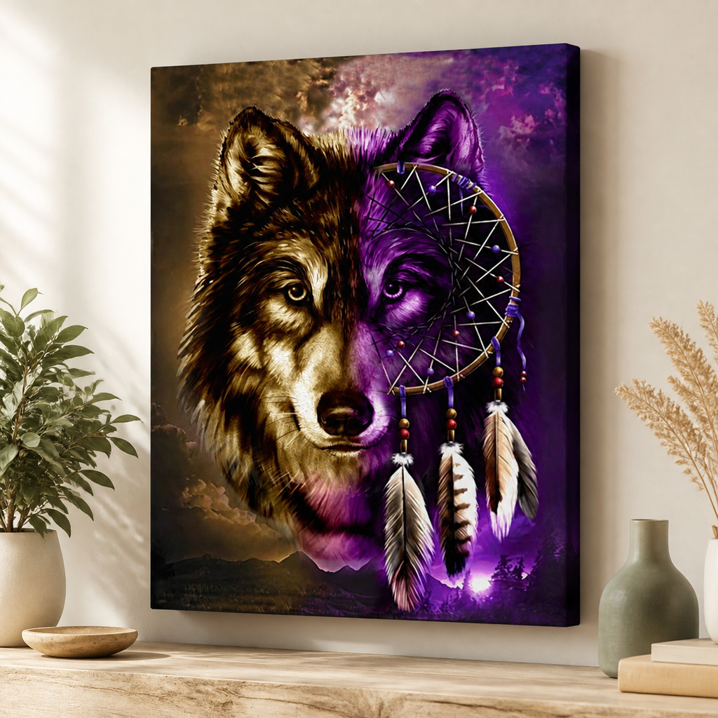 Wolf Dreamcatcher Spirit Native American Canvas Wall GB-NAT0005
