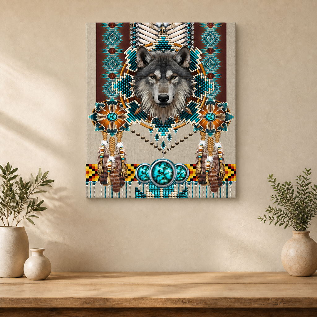 Wolf Dreamcatcher Spirit Native American Canvas Wall GB-NAT00069B
