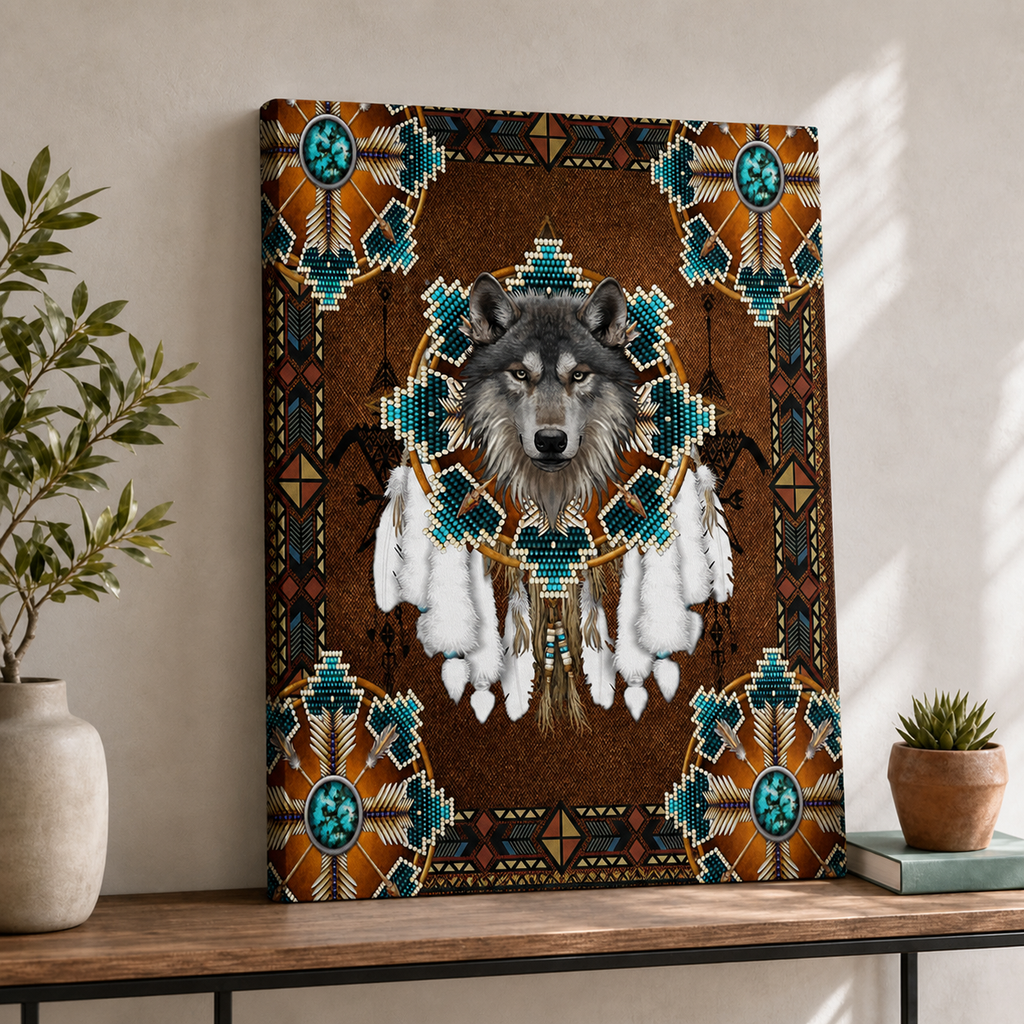 Wolf Dreamcatcher Spirit Native American Canvas Wall GB-NAT00446-05